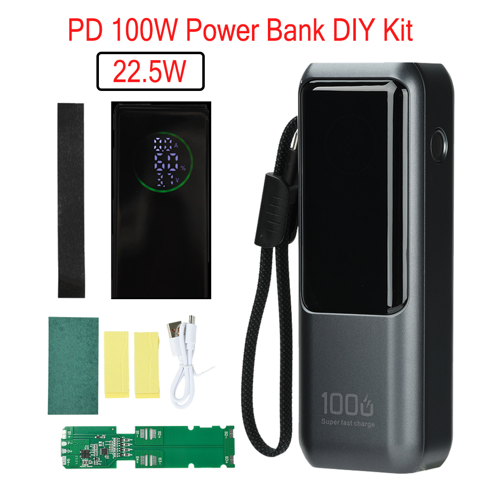 Electronics Project Kit - PD 100W急速充電パワーバンクキット 4セル21700バッテリーケース ポータブル 内蔵バッテリーストレージハウジング付き 電子機器用