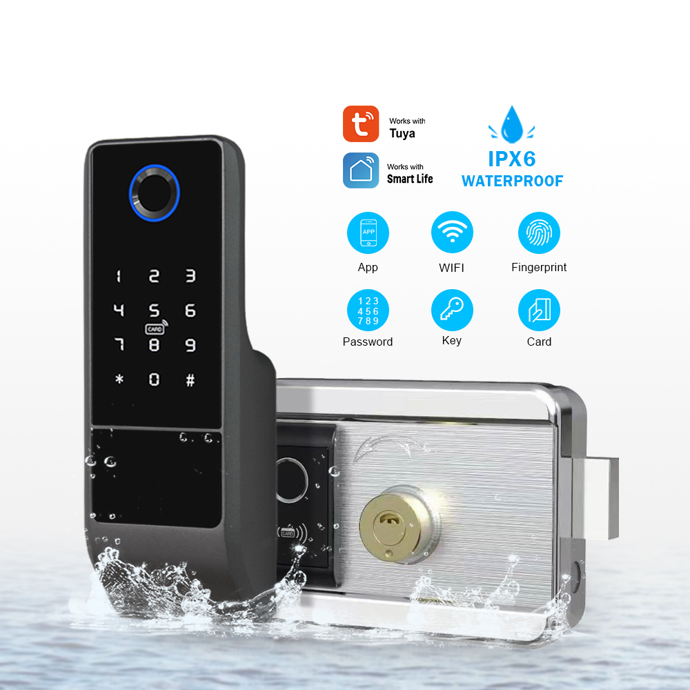 Smart Door Lock Wifi - 防水Tuyaアプリ対応WiFiロック 両面電子指紋スマートドアロック メモリカード対応 リムゲート スチールドア アルミ合金