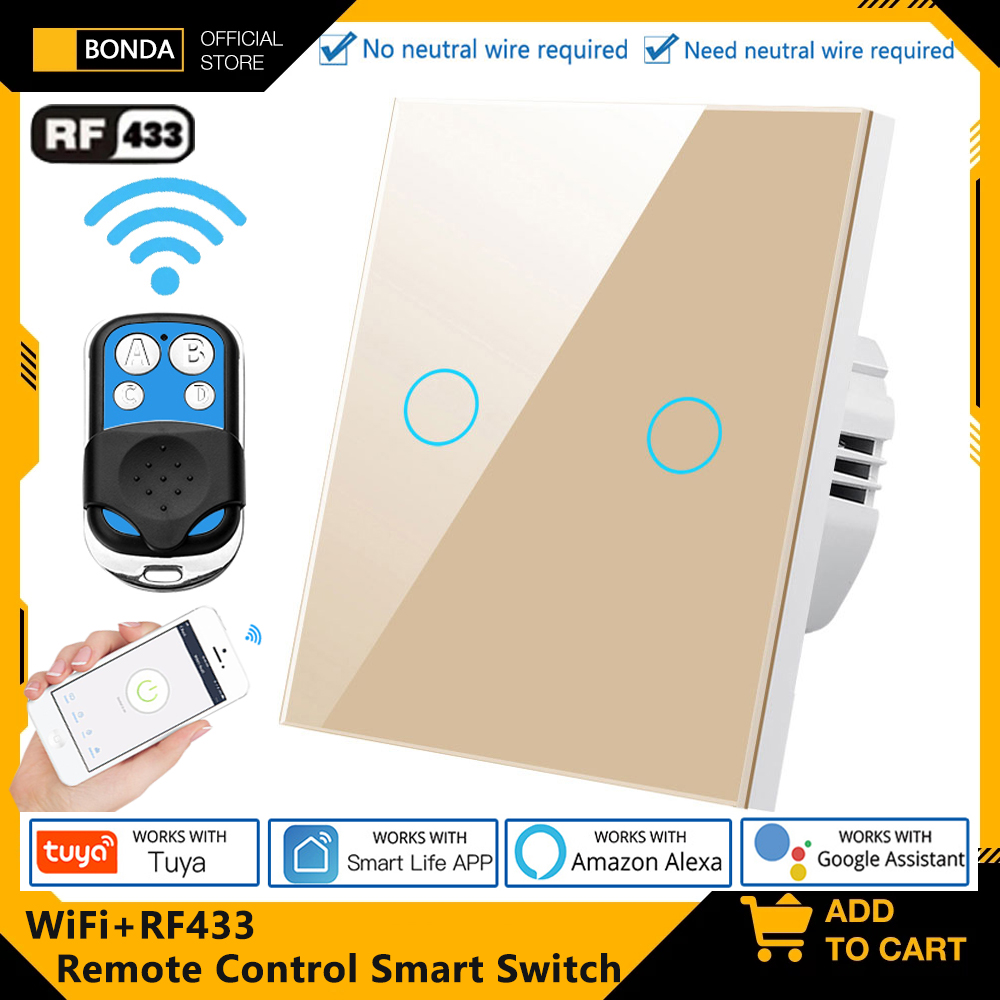 Smart Light Switch Wifi - Tuya EU WiFi + RF433 スマートリモコンスイッチ中性線不要