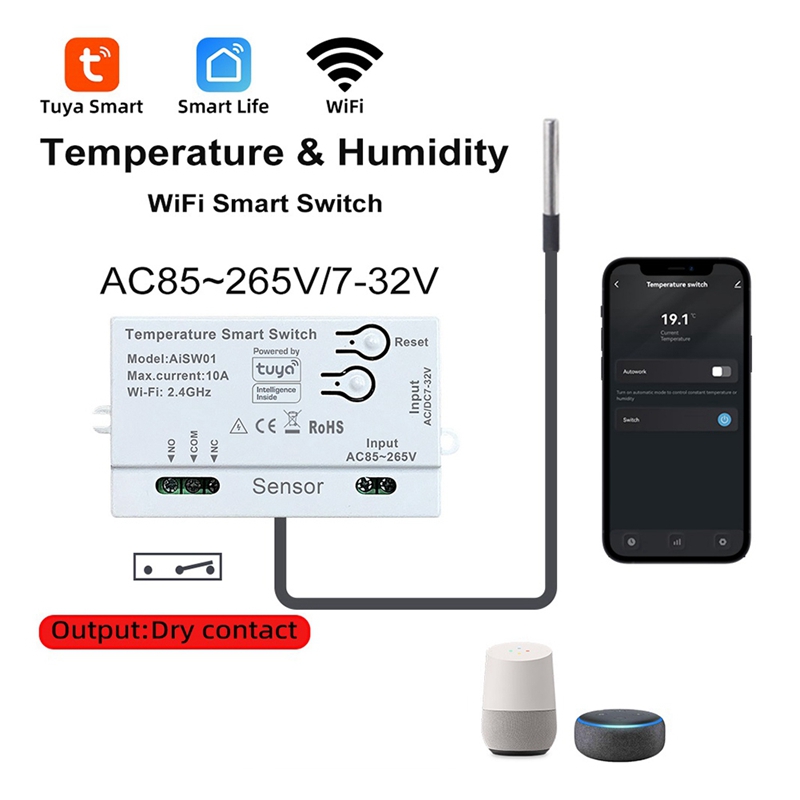 Tuya WiFi 温度スイッチセンサー 2.4G WiFi - Wifi Thermostat のレビューと価格